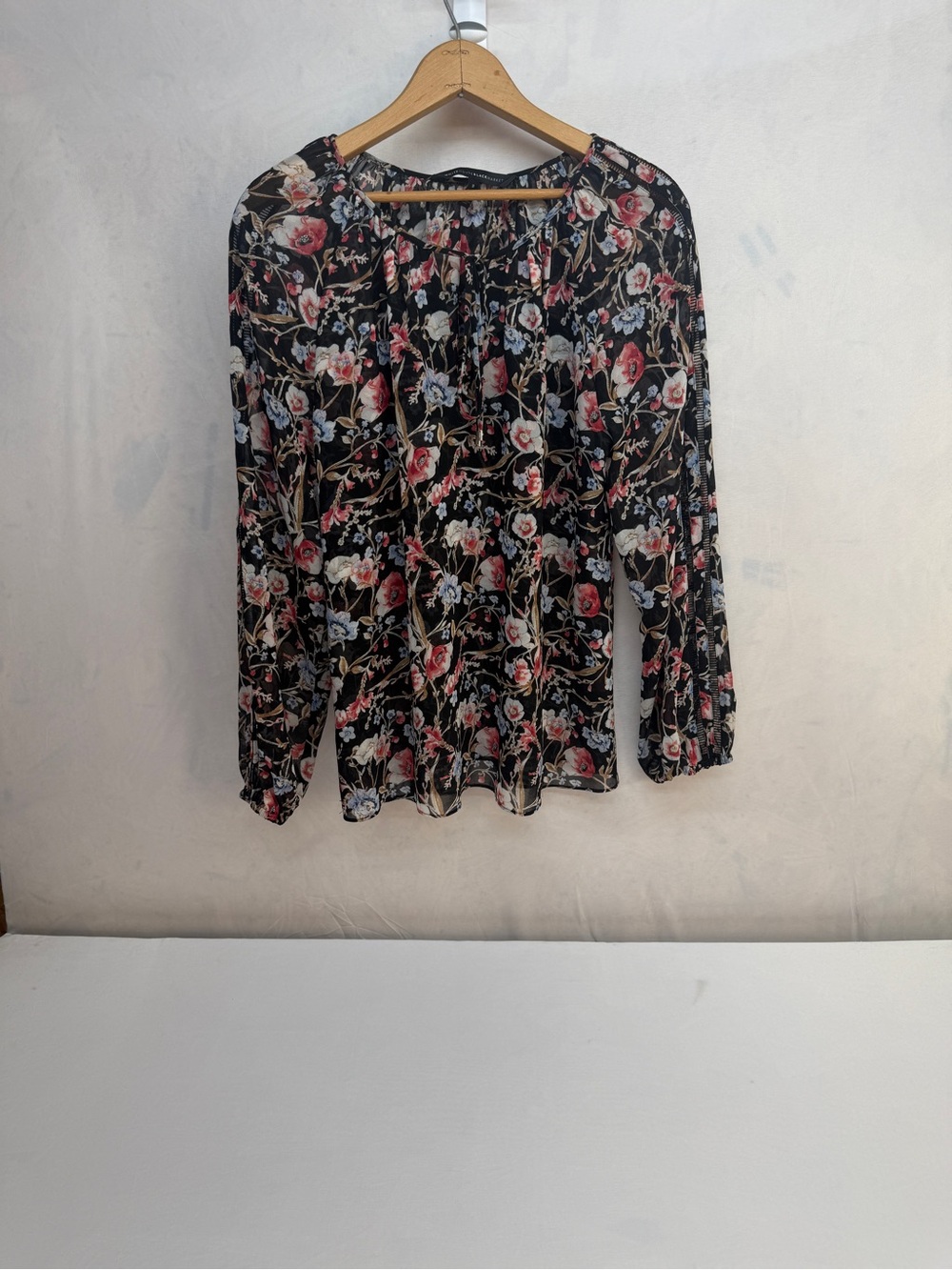 White House Black Market Black Floral Long-Sleeve Blouse